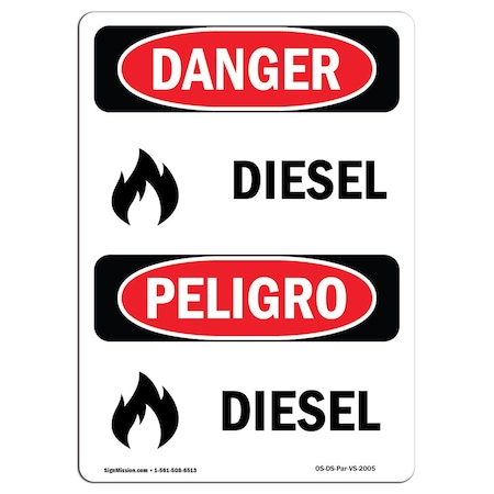 Signmission Safety Sign, OSHA Danger, 10" Height, Aluminum, Diesel, Bilingual Spanish OS-DS-A-710-VS-2005